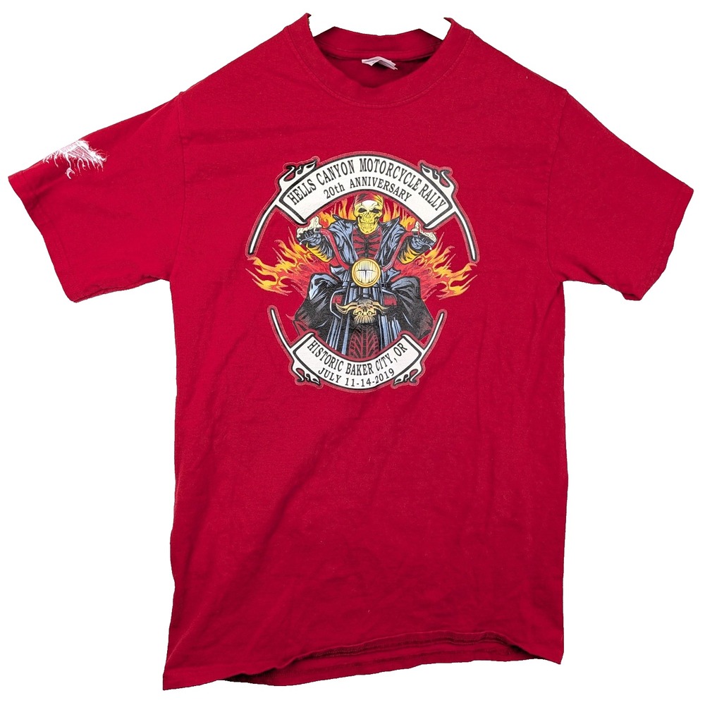Harley Red Hells Canyon Rally 20th Anniversary 2019 Skelleton Biker Tee